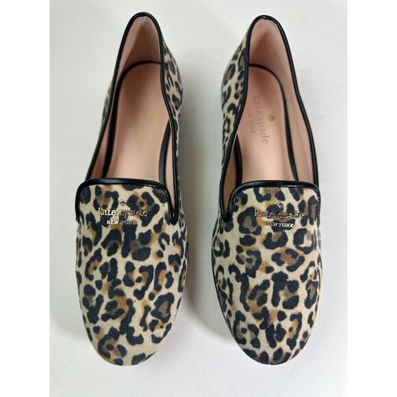 Kate Spade Claudia Leopard Animal Print Flats Brown Black Leather Shoes Size 7.5 - Picture 2 of 11
